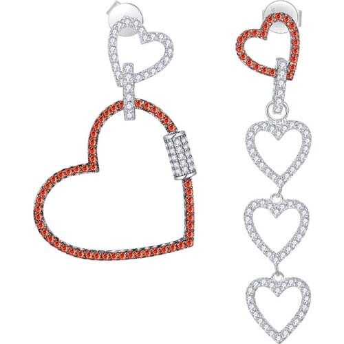 Women Copper +Zircon Heart CZ Crystal Hollow Out Heart Long Dangle Earrings Jewelry For Women Lady Jewelry Gift