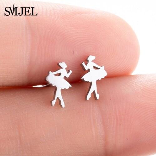 SMJEL Ballet Women Girl Stud Earrings Fashion Ballerina Women Earrings Stainless Steel Jewelry Accessories Femme Graduation Gift