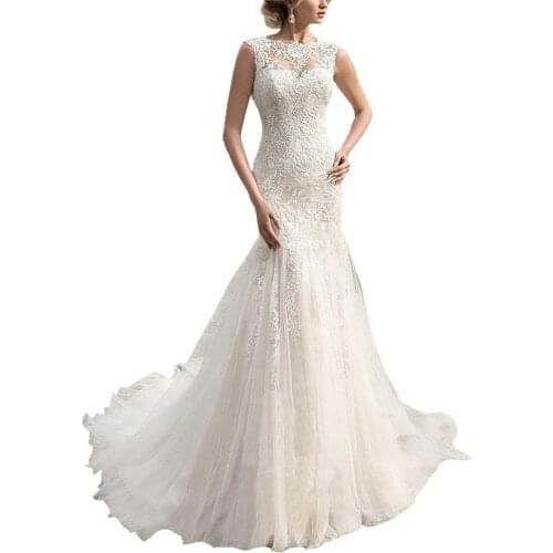 Mermaid Wedding Dress 2020 Spring fashion Through Illusion Back Bridal Gowns with Lace Appliques for wedding