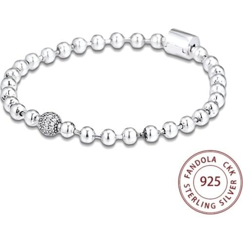 100% Authentic 925 Sterling Silver Clear CZ Beads & Pave Bracelets Bangles for Women Fashion Jewelry Making Pulseras Bijoux