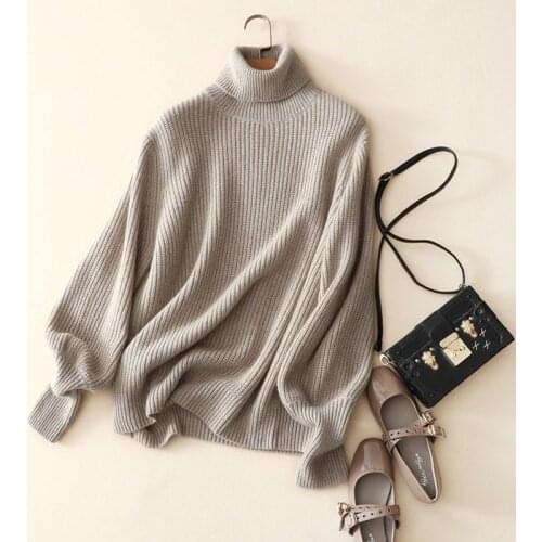 100% cashmere turtleneck sweater women ribbed knit oversized winter thick pink pullovers
