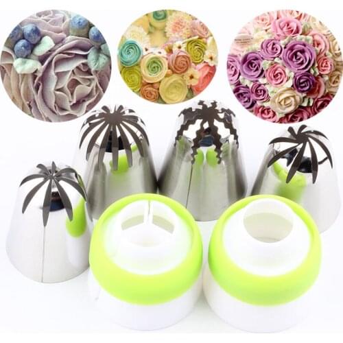 2 Coupler And 4Pcs Icing Nozzles Rose Piping Russian Partry Big Size Stainless Steel Cake Cream Decorating Baking Tool Tips