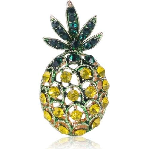 2020 Fashion Costume Jewelry Cute Enamel Pin Metal Crystal Rhinestone Pineapple Brooch Brcohe Vintage Fruit Brooches For Women