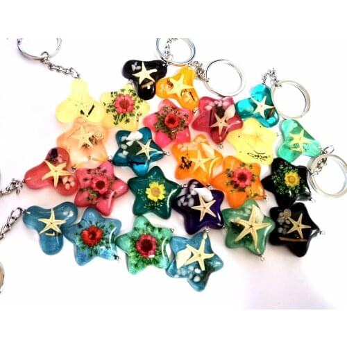 24 pcs charming real sun flower star design mixed colorful color back Hot Selling Fashion keychain
