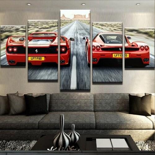 5 Panels Red Car Framework Modern Wall Art Pictures For Living Room Decoration Painting Canvas Modular Home Decor Poster