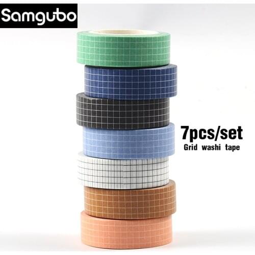 7pcs/set Grid Washi Tape Set Masking Tape Washy Tape Organizer Journaling Supplies Washitape Stationery Sticker Scrapbook