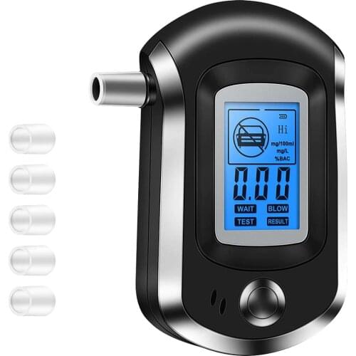 AT6000 Alcohol Tester LCD Dispaly With 5 Mouthpieces Professional Digital Breath Breathalyzer
