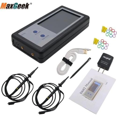Maxgeek 200KHz Digital Oscilloscope 2 Channel Mini Portable Oscilloscope Pocket Sized Touch Panel LCD D602