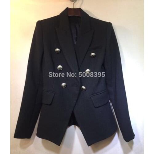 [ElfStyle] - Black White Classic Blazer Double Breasted Silver Button UP Blazers For Woman 2019 Fashion New
