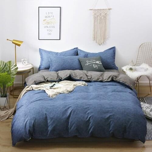 3/4 Pcs Bedding Set Soft Breathable Duvet Cover Queen Cotton Microfiber Reversible Blue Gray Duvet Cover with Zipper Pillowcases