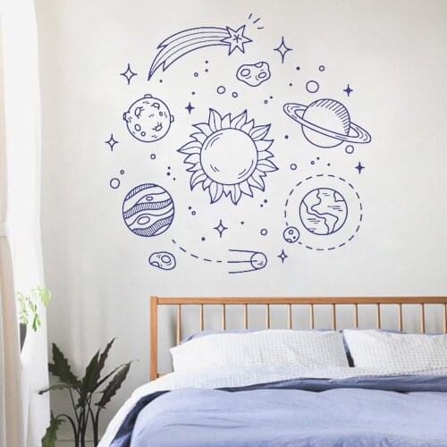 Space Solar System Planets Stars Satellites Wall Room Decoration Vinyl Mural Art Wall Decal Sticker for Bedroom Kids Room Z756