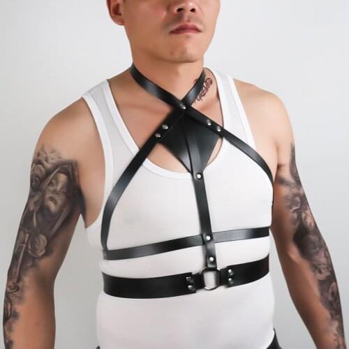 Leather Tops Men Harness Belts Gothic BDSM Bondage Gay Chest Harness Strap Punk Rave Body Cage Costumes For Erotic Men Clothes