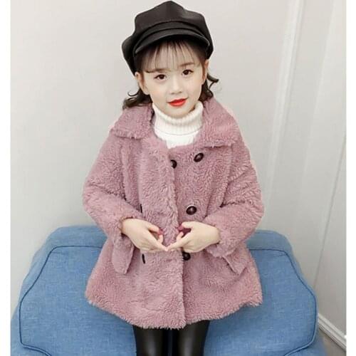Hot Sale Autumn Winter Teenage Baby Girls Clothes Warm Turn-down Collar Coats Jacket Fashion Solid Color Kids Girls Outerwear