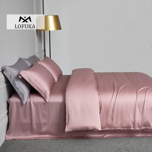 Lofuka Queen King Pink 100% Silk Bedding Set Pure Silk Quilt Cover Double Flat Sheet Fitted Sheet Pillowcase For Beauty Sleep