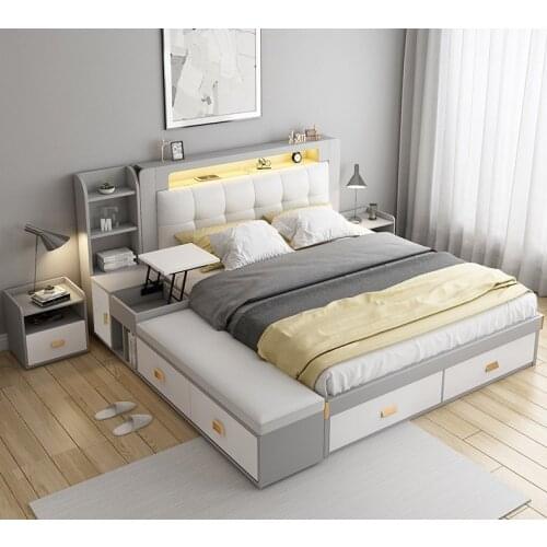 1.8m Multifunctional Bed Frame Modern Ultimate Bed with Storage LED Light King/queen size bed soft bed