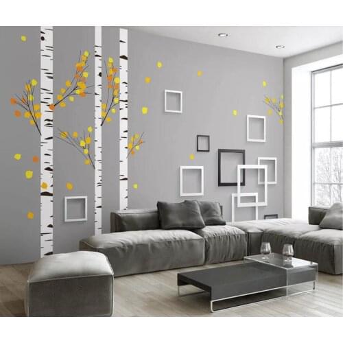 Birch Forest Wallpaper Leaves Grey Background Wall Mural 3D Photo Wall Papers for Living Room Landscape Contact Paper Custom