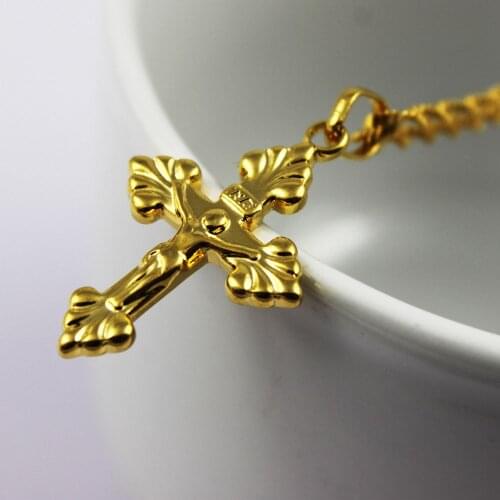 Solid Pendant Yellow Gold Filled Jesus Cruciflx Necklace Pendant