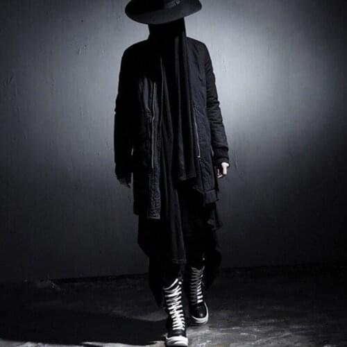 Mens coat spring and autumn style long loose personality robes black wizard hoodie cardigan trench coat mens cape style