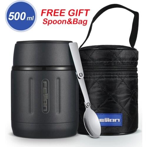 FEIJIAN 500ml/17oz Portable Thermos Lunch Box 316 Stainless Steel Food Soup Containers Vacuum Flasks Thermocup