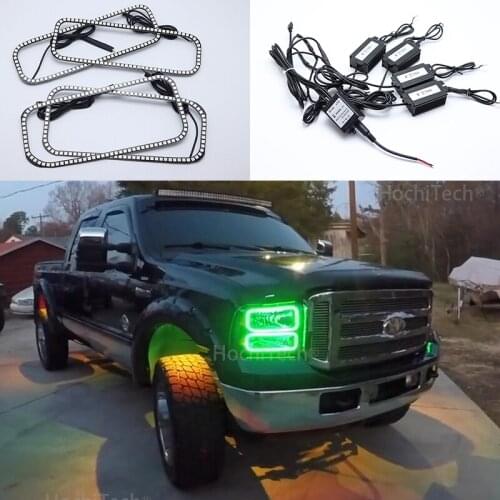 For Ford F-250 2005-2007 Angel Eye Halo Rings Latest Headlight Multi-color RGB LED Angel Eyes Halo Ring Eye DRL Remote Control