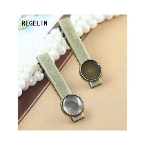 REGELIN 10pcs 12mm Hair Jewelry Settings Cabochon Base Blank Trays 12mm Cabochon Cameo DIY Alligator Clip Hairpins Barrettes