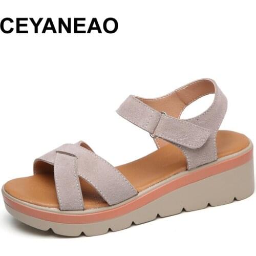 CEYANEAO Summer Women Sandals Casual Shoes Cow Suede Open Toe Wedge Sandals High Heel Gladiator Sandals Women Platform Sandals