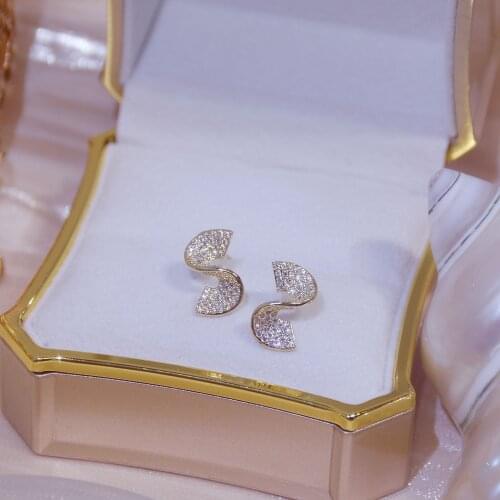 14k Real Gold Plated Fashion Jewelery Crystal Geometric Exquisite Cute Stud Earrings for Woman Holiday Party Elegant Earring