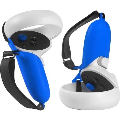 Silicone Handle Grip Cover with Adjustable Fixed Strap Protective Sleeve for Oculus Quest 2 VR Headset Controller Accessories