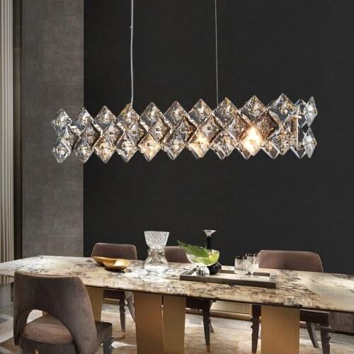 Dining Room Led Chandelier Modern Rectangular Crystal Chandeliers Lighting Restaurant Kitchen Fixtures Bar Luxury Hanging Lamp