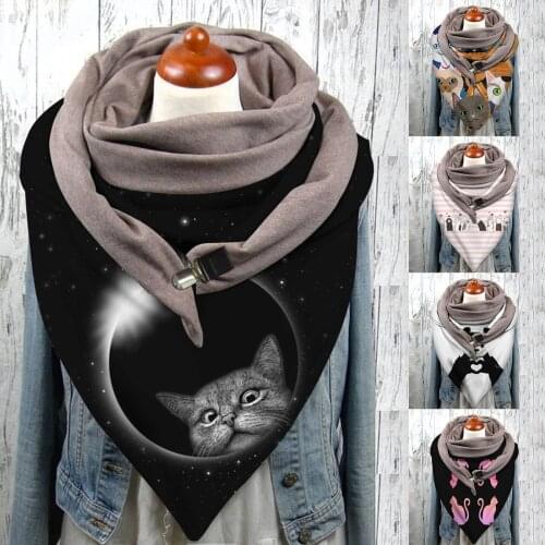 Universal Cat Animal Prints Scarf Autumn Winter Warm Windproof Headband Double-Layer Buckle Ladias Scarves Harajuku Hijab