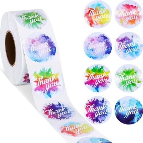 50-500pcs Colorful Round "thank you" sticker seal label paper roll packaging decoration handmade thank you sticker