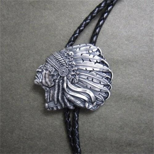 Silver Plated Western Chielf Wedding Leather Necklace Bolo Tie Neck Tie