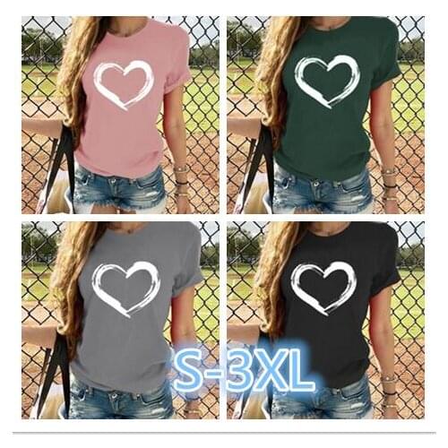 S-3XL Womens TShirt 2021 Fashion Female T-shirts Letter Print Love Heart Casual Summer Tops Short Sleeve T Shirt