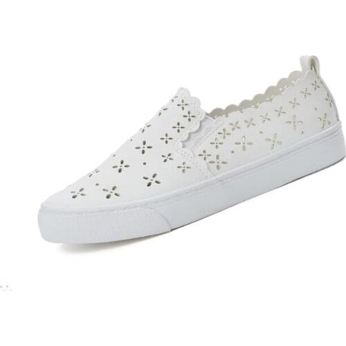 Women flats Shoes Slip On Hollow Out Flats Lace Up Breathable Flower Wavy white Cute Soft Ladies Footwear women shoes