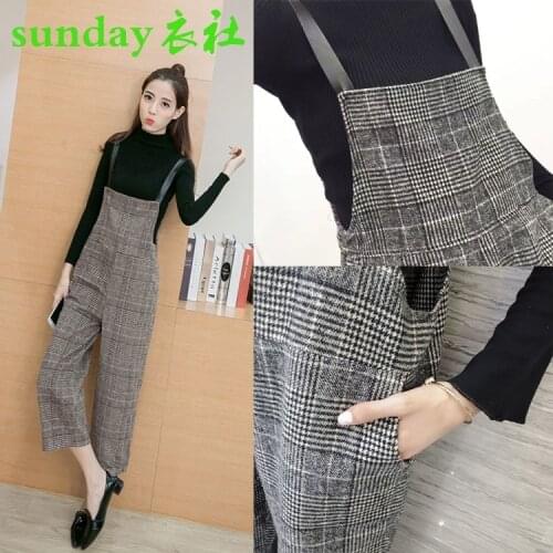 Women Pants Autumn Winter Womens Pants Houndstooth Design Suspender Pants Jumpsuit Baggy Pants Pantalones De Mujer