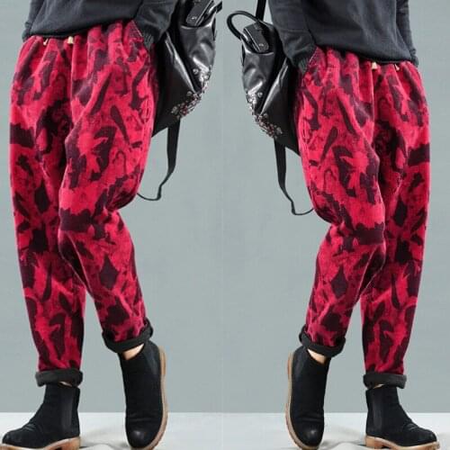 Classic Printed Corduroy Casual Trousers For Women Sweatpants Vintage Loose Harem Pants Female 2020 Spring Autumn Pants FF2461