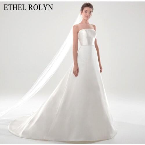 ETHEL ROLYN A-Line Wedding Dress 2021 Elegant Satin Backless Beaded Sashes Sleeveless Button Scoop Bride Dress Vestido De Noiva