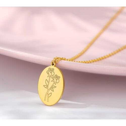 2020 New Twelve Months Flower Necklace For Mom Girl Mother Necklace For Women Christmas Gift Gold Color Oval Pendant Jewelry BFF
