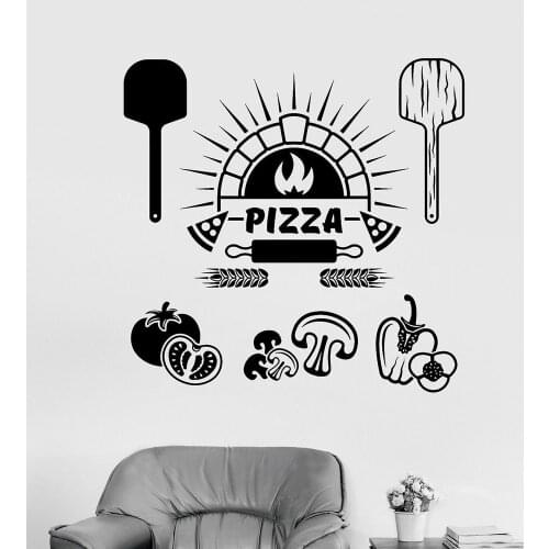 Pizza Sign Window Sticker Kitchen Vinyl Wall Decal Pizza Italian Restaurant Cooking Stickers Art Mural Store Logo M180