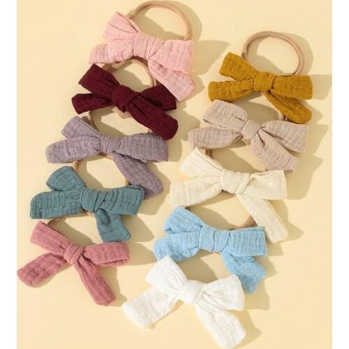 10Pcs/Set Princess Nylon Bowknot Baby Headband Sweet Solid Color Newborn Girl Hair Band Cute Soft Elastic Kid Toddler Headwear