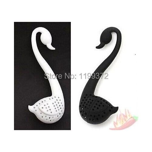 200pcs/lot Creative Swan Shape Spoon Colander Tea Leaf Strainer Teaspoon Filter Black White Color