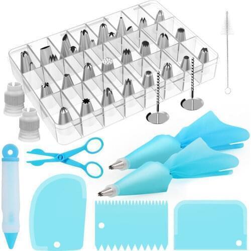 42Pcs Stainless Steel Baking Cake Nozzle Icing Piping Cream TPU Pastry Bag DIY Cake Decorating Tips Set
