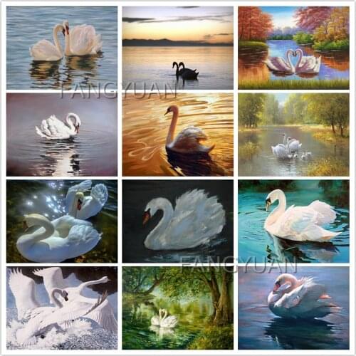 5D Diy Diamond Painting Swan Mosaic Animals Full Square Round Drill Rhinestone Embroidery Lake Scenery Home Decor Wall Pictures