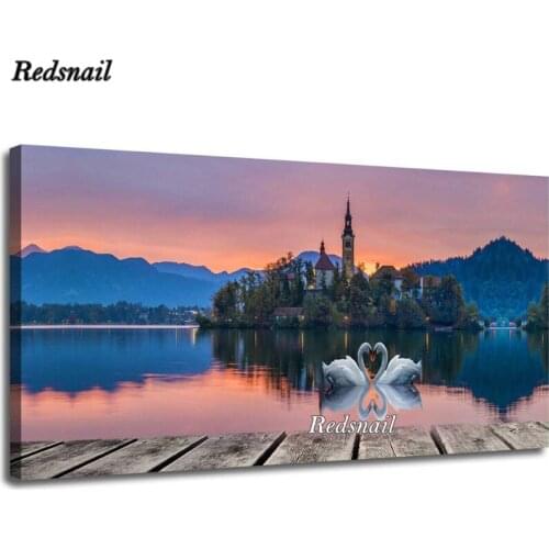 Large Island Swan Sunset Diamond painting cross stitch kits Diamond embroidery mosaic painting Nature Landscape home Decor EE473