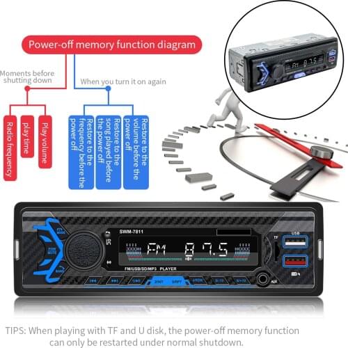 Car 12V Radio Bluetooth 5.0 Dual USB MP3 Player Receiver with Remote Control