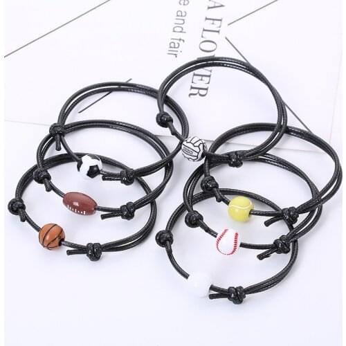 Basketball Football Bracelet Simple Sports Ball Bead Bracelet Rugby Soccer Volleyball Baseball Tennis Golf Bracelet for Men
