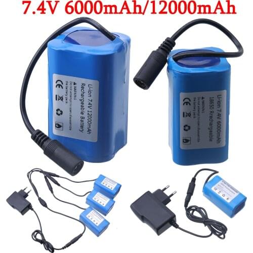 Battery For T188 2011-5 H18 C18 Remote Control Fishing Bait Boat Spare Part 7.4V 6000mAh/12000mAh Battery 3-To-1 Charging Line