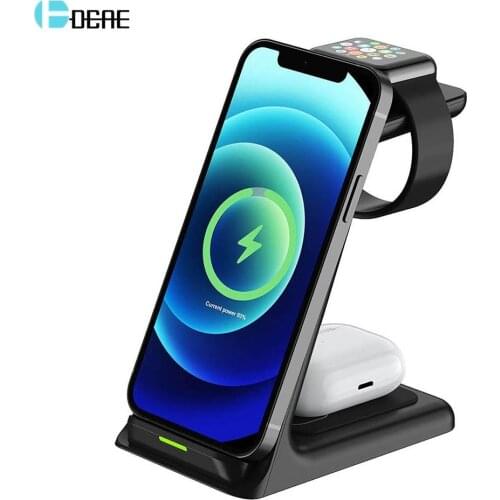 3 in 1 QI Wireless Charger For iPhone 12/11/XS/XR/X Desktop 15W Fast Wireless Charging Dock Station For Apple Watch Airpods Pro