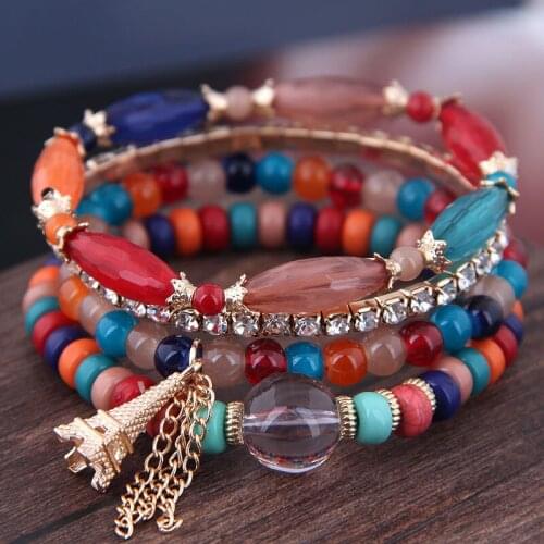 DIEZI Bohemian Ethnic Crystal Beads Rhinestone Bracelets Women 2019 New Casual Elastic Rope Wrap Bracelet pulseira feminina