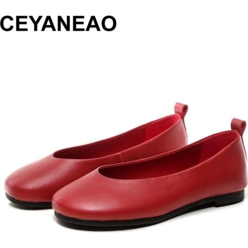 CEYANEAO New 2019; spring-fall season; plain, comfortable retro handmade loafers; female slipona from genuine leather on a flat